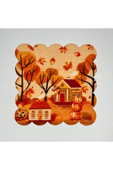 Autumn Themed Orange Patterned Digitally Printed Cocktail Napkin Washable Laser Cut